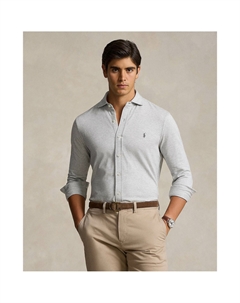 Хлопковая рубашка с принтом и вышитым логотипом серый Polo ralph lauren