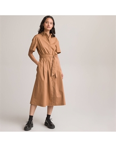 Платье-рубашка длинное с ремешком каштановый Laredoute