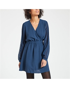 Платье с V-образным вырезом длинные рукава синий Only