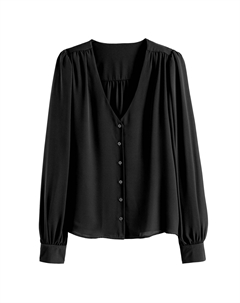 Блузка с V-образным вырезом и длинными рукавами черный La redoute collections