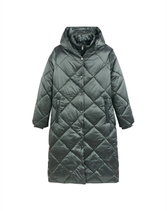 Куртка стеганая длинная с пришитым капюшоном зимняя модель зеленый Laredoute
