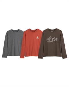 Комплект из трех лонгсливов с круглым вырезом красный Laredoute