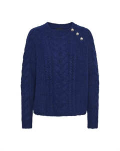Пуловер с витым узором круглым вырезом синий Pieces