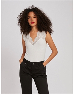 Футболка с V-образным вырезом из кружева белый Laredoute