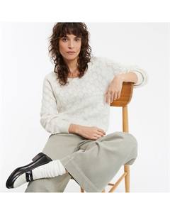 Пуловер с круглым вырезом крупной вязки белый La redoute collections