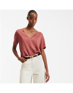 Футболка из льна с V-образным вырезом розовый Laredoute
