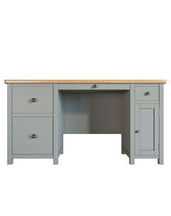 Большой рабочий стол с тумбой из массива дерева серый So'home
