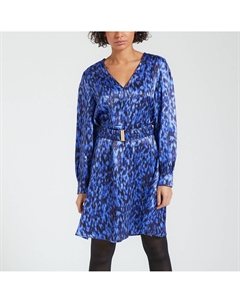 Платье короткое с принтом и поясом синий Vero moda