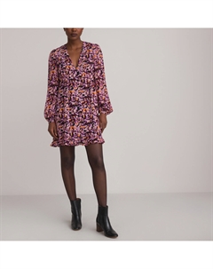 Платье короткое с принтом с v-образным вырезом и длинными рукавами черный La redoute collections