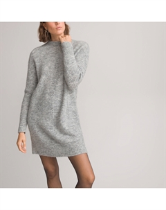 Платье-пуловер короткое длинные рукава из смешанной шерсти серый Laredoute