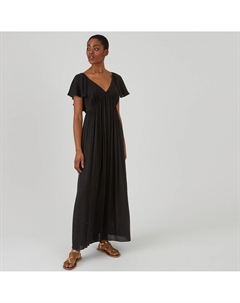 Платье-макси длинное рукава с воланами черный La redoute collections