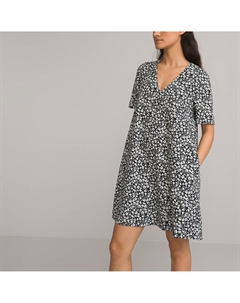 Платье короткое расклешенное с цветочным принтом черный La redoute collections