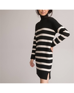 Платье-пуловер короткое в полоску длинные рукава черный La redoute collections