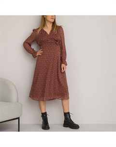 Платье длинное для периода беременности принт в горошек розовый La redoute collections