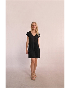 Платье короткое с V-образным вырезом присборенное на поясе черный Laredoute