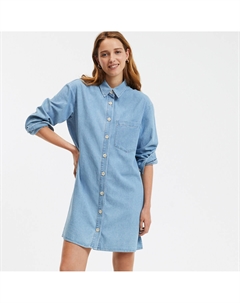 Платье-рубашка из денима с длинными рукавами синий La redoute collections