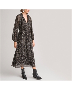 Платье длинное v-образный вырез длинные рукава черный La redoute collections