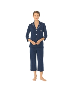 Пижама длинная из хлопка в горошек рукава 34 синий Laredoute