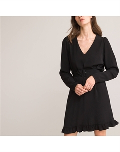 Платье расклешенное короткое с длинными рукавами черный La redoute collections