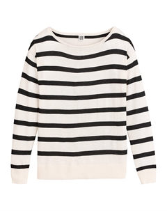 Пуловер струящийся в полоску с воротником-лодочкой черный La redoute collections