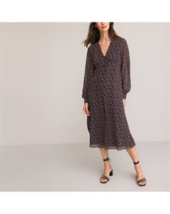 Платье с V-образным вырезом цветочный принт длина миди разноцветный La redoute collections