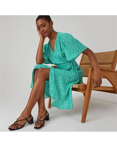 Платье с запахом с цветочным принтом зеленый La redoute collections