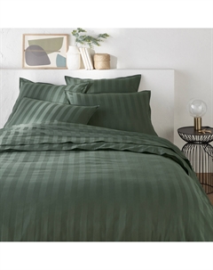 Пододеяльник из осветленного хлопкового сатина Victor в полоску зеленый Laredoute
