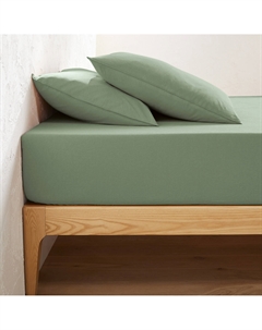 Простыня натяжная 50 переработанный хлопок с клапаном 30 см Erwin зеленый Laredoute