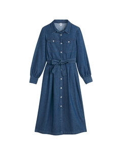 Платье-рубашка из денима с длинными рукавами синий La redoute collections
