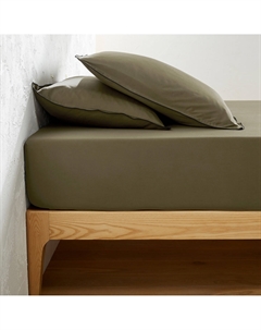 Простыня натяжная из стираного хлопкового сатина Victor однотонная зеленый Laredoute