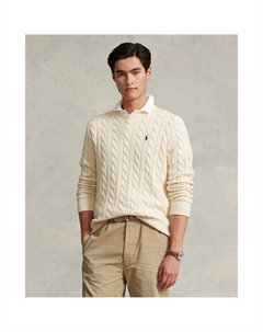 Хлопковый джемпер вязаный узор косы бежевый Polo ralph lauren