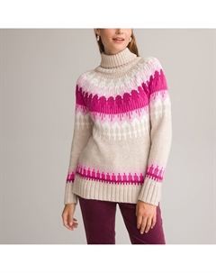 Пуловер жаккардовый высокий воротник из объемного трикотажа бежевый Anne weyburn