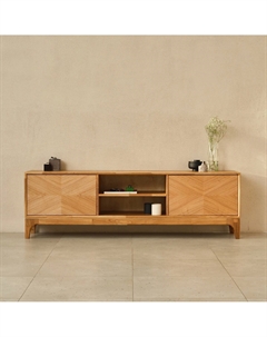 Тумба под телевизор из массива берзы и шпона дуба 180 см бежевый Laredoute