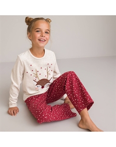 Пижама новогодняя из велюра и фланели принт олень бежевый Laredoute