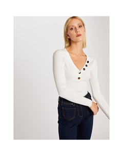 Пуловер с V-образным вырезом с золотистыми пуговицами белый Laredoute