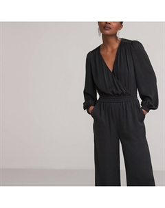 Комбинезон брючный из атласной ткани черный La redoute collections