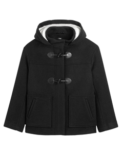 Пальто покроя дафлкот короткое с фиксированным капюшоном на весь зимний период черный La redoute collections