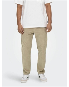 Брюки из вельвета с завязками в кулиске бежевый Only & sons