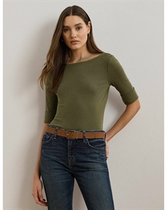 Футболка с рукавами 34 и вырезом-лодочкой зеленый Laredoute