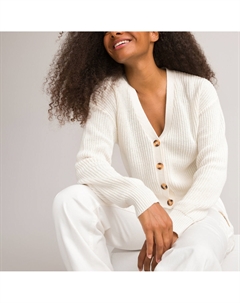 Кардиган с V-образным вырезом из плотного трикотажа на пуговицах бежевый La redoute collections