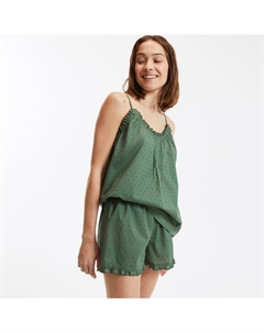 Пижама с шортами из хлопковой ткани с вышивкой гладью зеленый La redoute collections