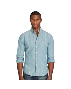 Рубашка приталенного покроя из шамбре синий Polo ralph lauren