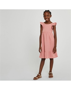 Платье длинное без рукавов с воланами из газовой хлопчатобумажной ткани розовый Laredoute