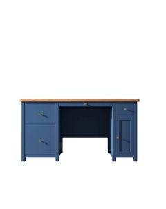 Рабочий стол с узкой тумбой синий So'home