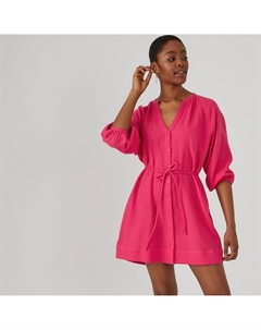 Платье короткое на пуговицах рукава 34 розовый La redoute collections