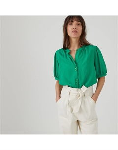 Блузка с круглым вырезом и короткими пышными рукавами зеленый Laredoute
