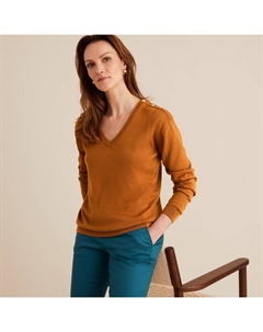 Пуловер с V-образным вырезом из тонкого трикотажа смешанная шерсть желтый Laredoute