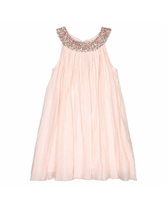 Платье с пайетками по вырезу горловины 3-12 лет розовый La redoute collections