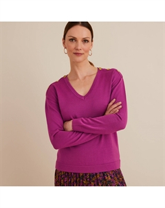 Пуловер с V-образным вырезом из тонкого трикотажа смешанная шерсть розовый Laredoute