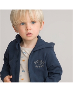 Свитшот на молнии с капюшоном вышитая надпись спереди синий Laredoute